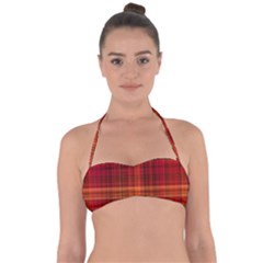 Red Brown Orange Plaid Pattern Halter Bandeau Bikini Top