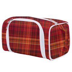 Red Brown Orange Plaid Pattern Toiletries Pouch