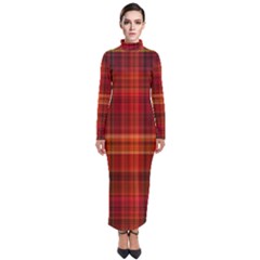 Red Brown Orange Plaid Pattern Turtleneck Maxi Dress