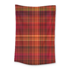 Red Brown Orange Plaid Pattern Small Tapestry