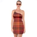 Red Brown Orange Plaid Pattern One Soulder Bodycon Dress View1