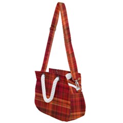 Red Brown Orange Plaid Pattern Rope Handles Shoulder Strap Bag