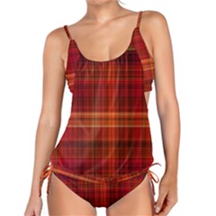 Red Brown Orange Plaid Pattern Tankini Set