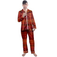 Red Brown Orange Plaid Pattern Men s Long Sleeve Satin Pyjamas Set