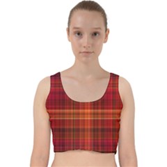 Red Brown Orange Plaid Pattern Velvet Racer Back Crop Top