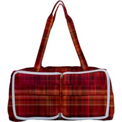 Red Brown Orange Plaid Pattern Multi Function Bag