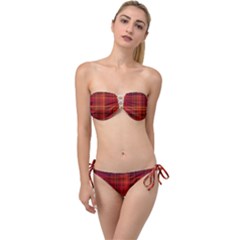 Red Brown Orange Plaid Pattern Twist Bandeau Bikini Set