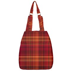 Red Brown Orange Plaid Pattern Center Zip Backpack