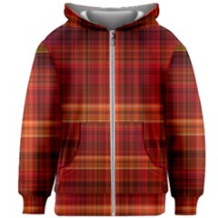 Red Brown Orange Plaid Pattern Kids  Zipper Hoodie Without Drawstring by SpinnyChairDesigns