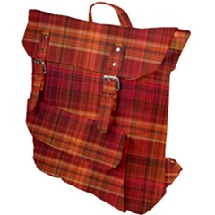 Red Brown Orange Plaid Pattern Buckle Up Backpack