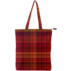 Red Brown Orange Plaid Pattern Double Zip Up Tote Bag by SpinnyChairDesigns