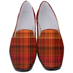 Red Brown Orange Plaid Pattern Women s Classic Loafer Heels