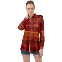 Red Brown Orange Plaid Pattern Long Sleeve Satin Shirt