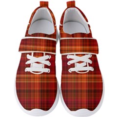 Red Brown Orange Plaid Pattern Men s Velcro Strap Shoes by SpinnyChairDesigns