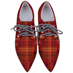 Red Brown Orange Plaid Pattern Pointed Oxford Shoes