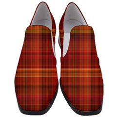 Red Brown Orange Plaid Pattern Women Slip On Heel Loafers