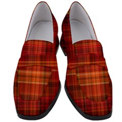 Red Brown Orange Plaid Pattern Women s Chunky Heel Loafers