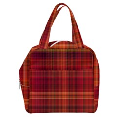 Red Brown Orange Plaid Pattern Boxy Hand Bag by SpinnyChairDesigns