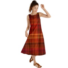 Red Brown Orange Plaid Pattern Summer Maxi Dress