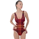 Red Brown Orange Plaid Pattern Side Cut Out Swimsuit View1