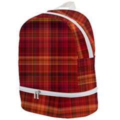 Red Brown Orange Plaid Pattern Zip Bottom Backpack