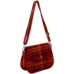 Red Brown Orange Plaid Pattern Saddle Handbag by SpinnyChairDesigns