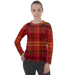 Red Brown Orange Plaid Pattern Women s Long Sleeve Raglan Tee