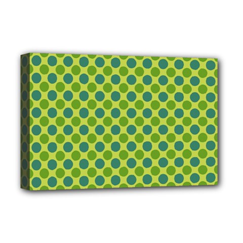 Green Polka Dots Spots Pattern Deluxe Canvas 18  X 12  (stretched)