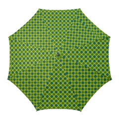 Green Polka Dots Spots Pattern Golf Umbrellas by SpinnyChairDesigns