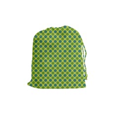 Green Polka Dots Spots Pattern Drawstring Pouch (medium) by SpinnyChairDesigns