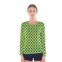 Green Polka Dots Spots Pattern Women s Long Sleeve Tee