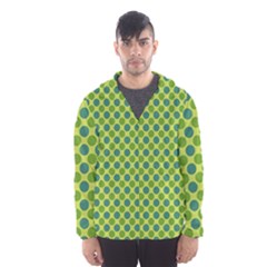 Green Polka Dots Spots Pattern Men s Hooded Windbreaker by SpinnyChairDesigns