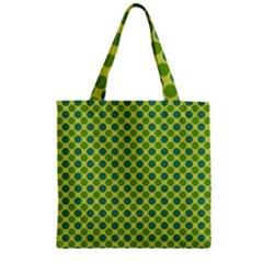 Green Polka Dots Spots Pattern Zipper Grocery Tote Bag