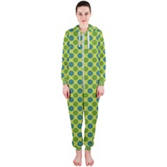 Green Polka Dots Spots Pattern Hooded Jumpsuit (ladies) 