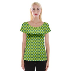 Green Polka Dots Spots Pattern Cap Sleeve Top