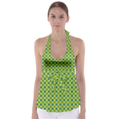 Green Polka Dots Spots Pattern Babydoll Tankini Top by SpinnyChairDesigns