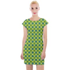 Green Polka Dots Spots Pattern Cap Sleeve Bodycon Dress by SpinnyChairDesigns