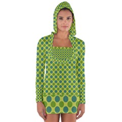 Green Polka Dots Spots Pattern Long Sleeve Hooded T-shirt