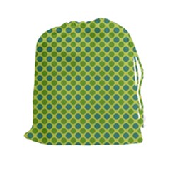 Green Polka Dots Spots Pattern Drawstring Pouch (2xl) by SpinnyChairDesigns