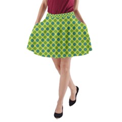 Green Polka Dots Spots Pattern A-line Pocket Skirt