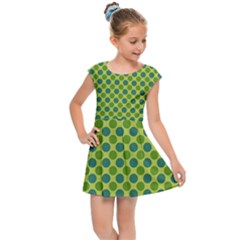 Green Polka Dots Spots Pattern Kids  Cap Sleeve Dress