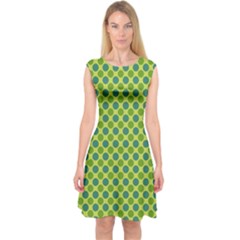 Green Polka Dots Spots Pattern Capsleeve Midi Dress