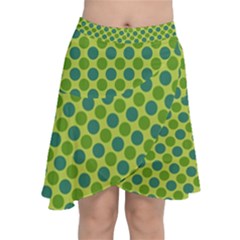 Green Polka Dots Spots Pattern Chiffon Wrap Front Skirt