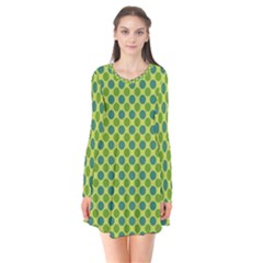 Green Polka Dots Spots Pattern Long Sleeve V-neck Flare Dress