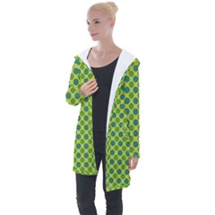 Green Polka Dots Spots Pattern Longline Hooded Cardigan