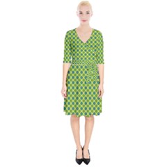 Green Polka Dots Spots Pattern Wrap Up Cocktail Dress