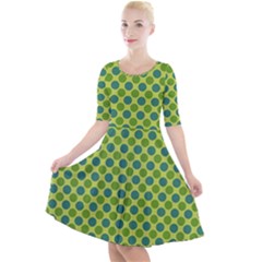 Green Polka Dots Spots Pattern Quarter Sleeve A-line Dress