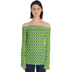 Green Polka Dots Spots Pattern Off Shoulder Long Sleeve Top by SpinnyChairDesigns