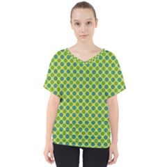 Green Polka Dots Spots Pattern V-neck Dolman Drape Top