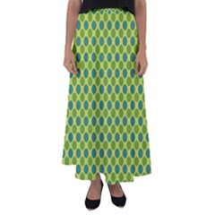 Green Polka Dots Spots Pattern Flared Maxi Skirt by SpinnyChairDesigns